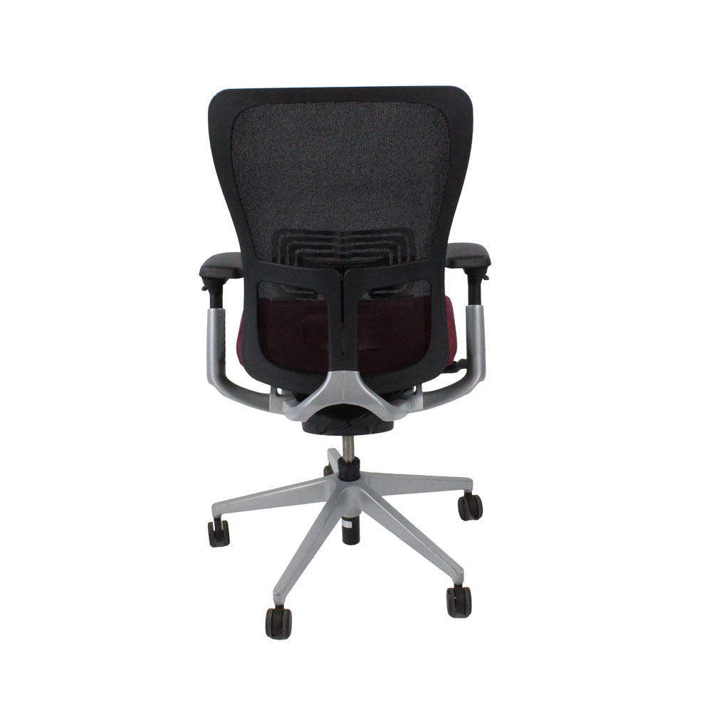 <tc>Haworth</tc>: <tc>Zody Comforto</tc> Chaise de bureau 89 en cuir bordeaux/cadre gris - Reconditionnée