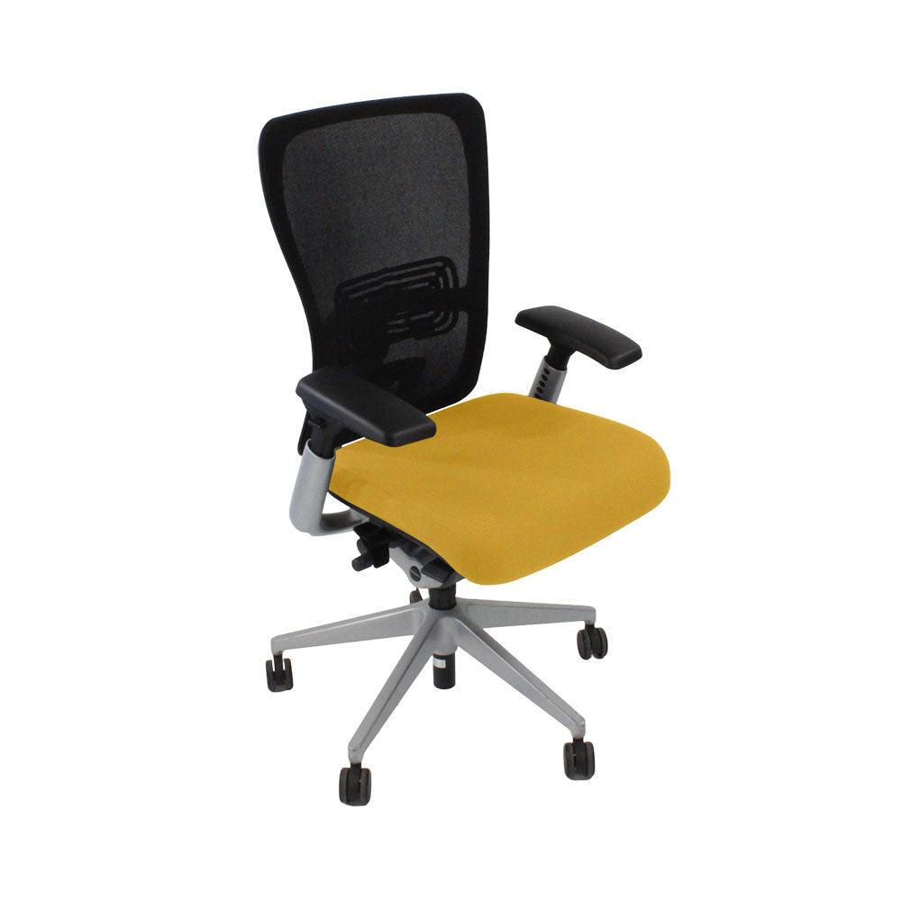 <tc>Haworth</tc>: <tc>Zody Comforto</tc> Chaise de bureau 89 en tissu jaune/cadre gris - Reconditionnée