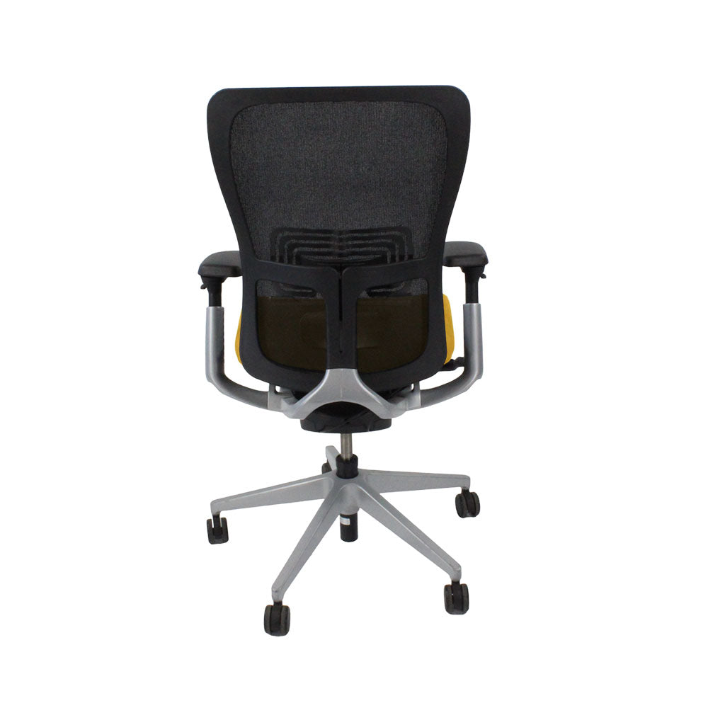 <tc>Haworth</tc>: <tc>Zody Comforto</tc> Chaise de bureau 89 en tissu jaune/cadre gris - Reconditionnée