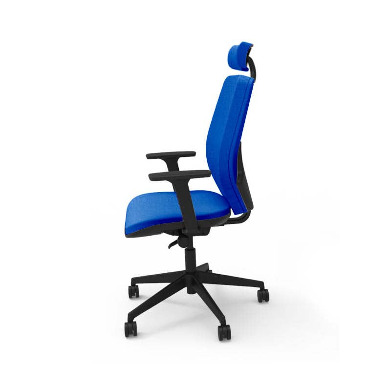 Saxen: Hide Office Chair - High Back Back with Headrest in Blue Fabric - Refurbished