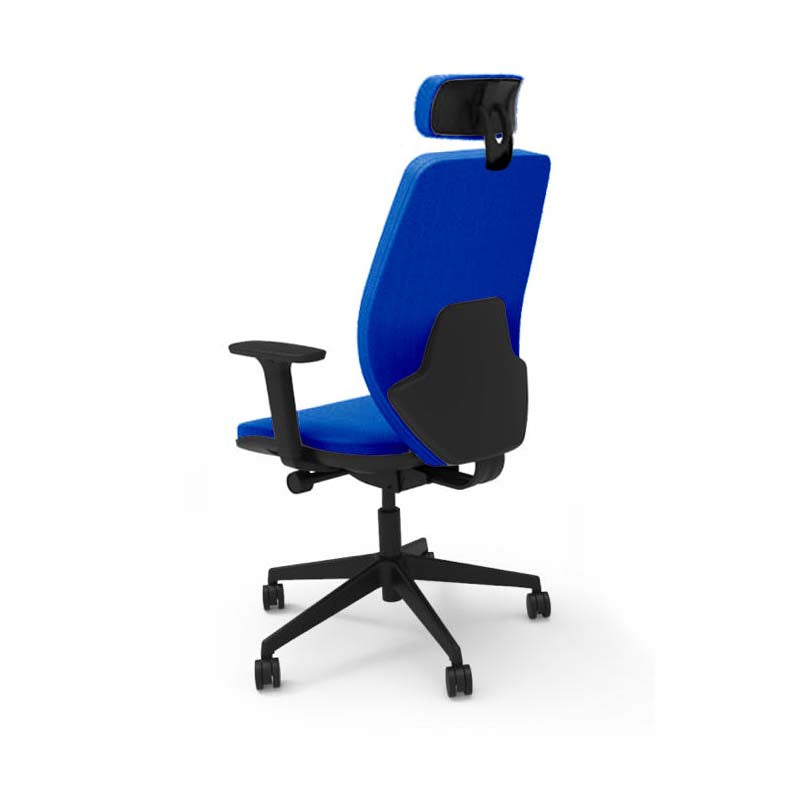 Saxen: Hide Office Chair - High Back Back with Headrest in Blue Fabric - Refurbished