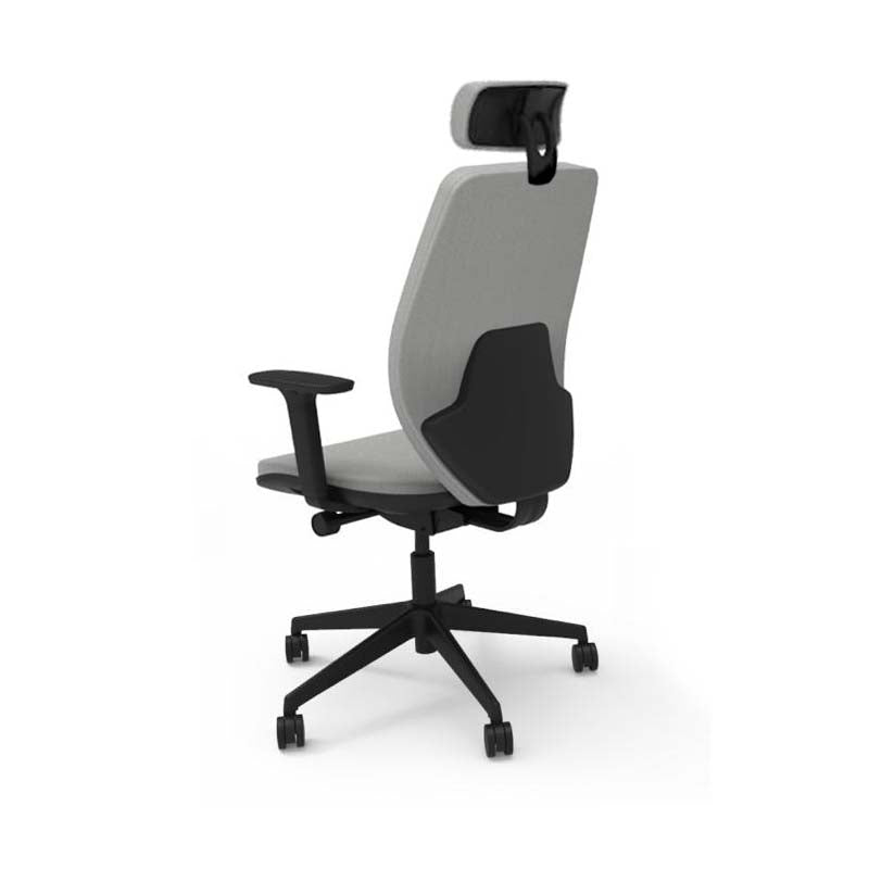 Saxe : <tc>Hide</tc> Chaise de bureau - Dossier moyen avec appui-tête en tissu gris - Reconditionnée