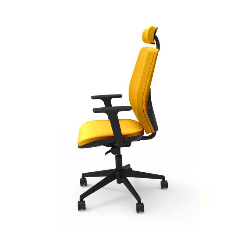 Saxe : <tc>Hide</tc> Chaise de bureau - Dossier haut avec appui-tête en tissu jaune - Reconditionnée