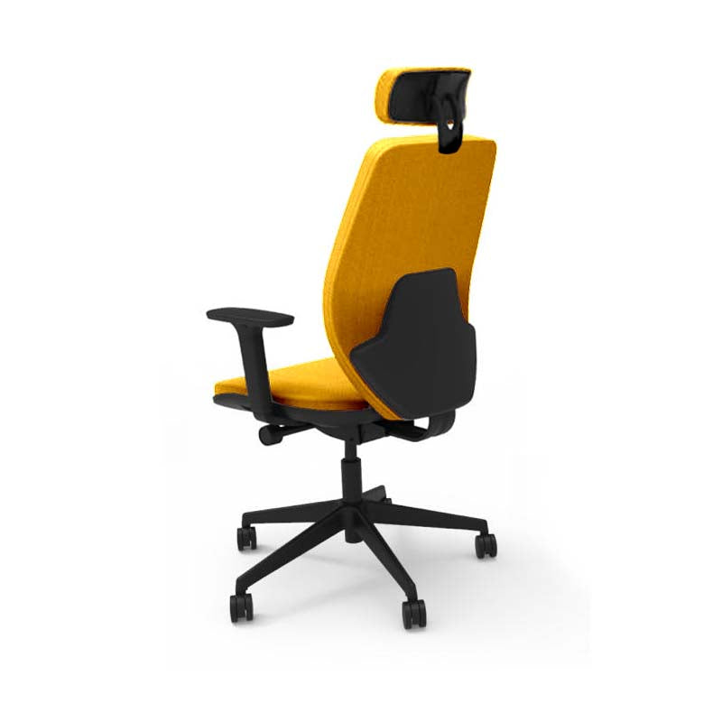 Saxe : <tc>Hide</tc> Chaise de bureau - Dossier haut avec appui-tête en tissu jaune - Reconditionnée