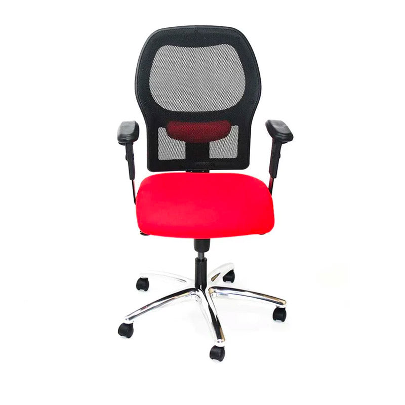 Ahrend : Chaise de travail type 160 en tissu rouge avec base en aluminium - Reconditionné