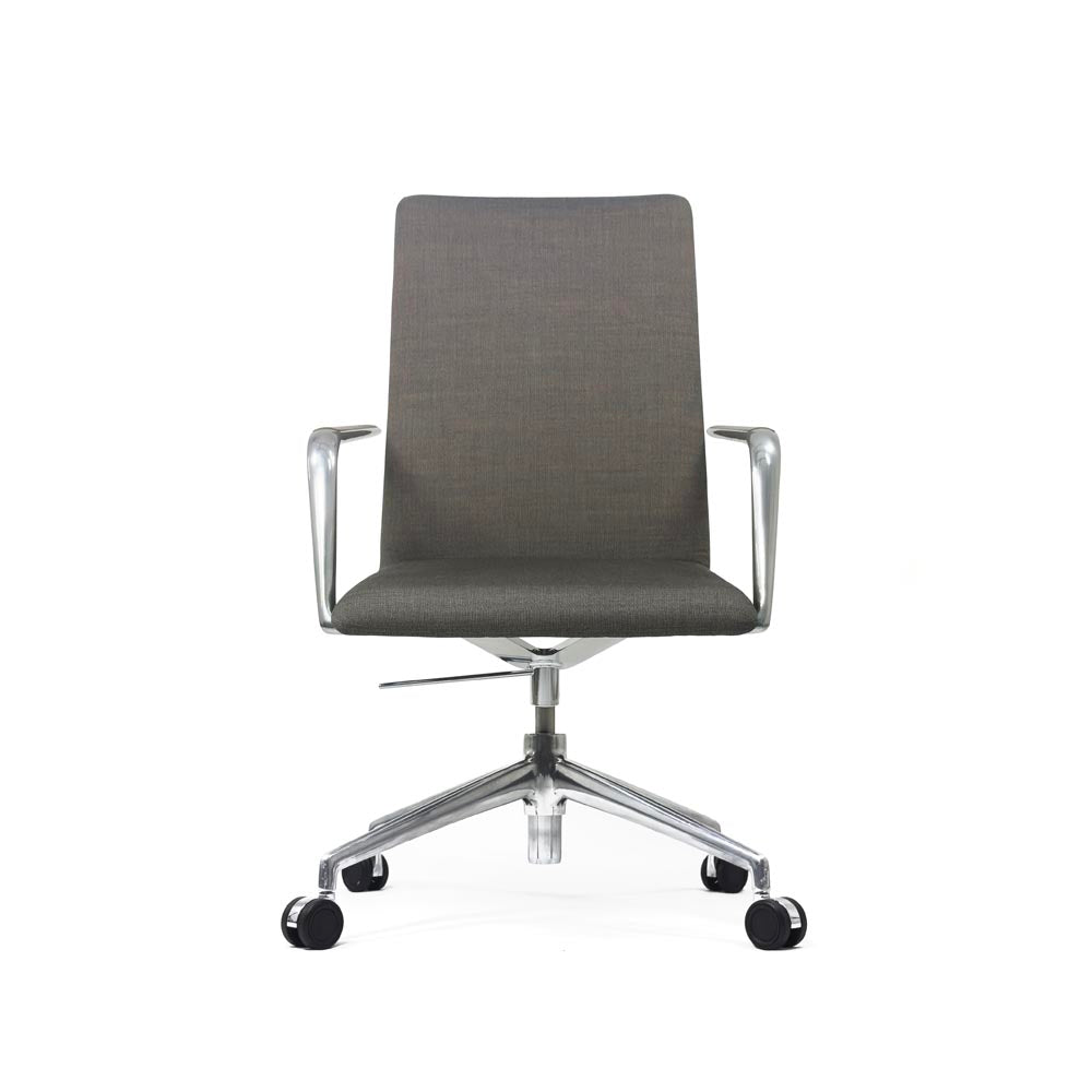 <tc>Brunner</tc>: Chaise de réunion Finasoft à dossier moyen en cuir gris - Reconditionnée