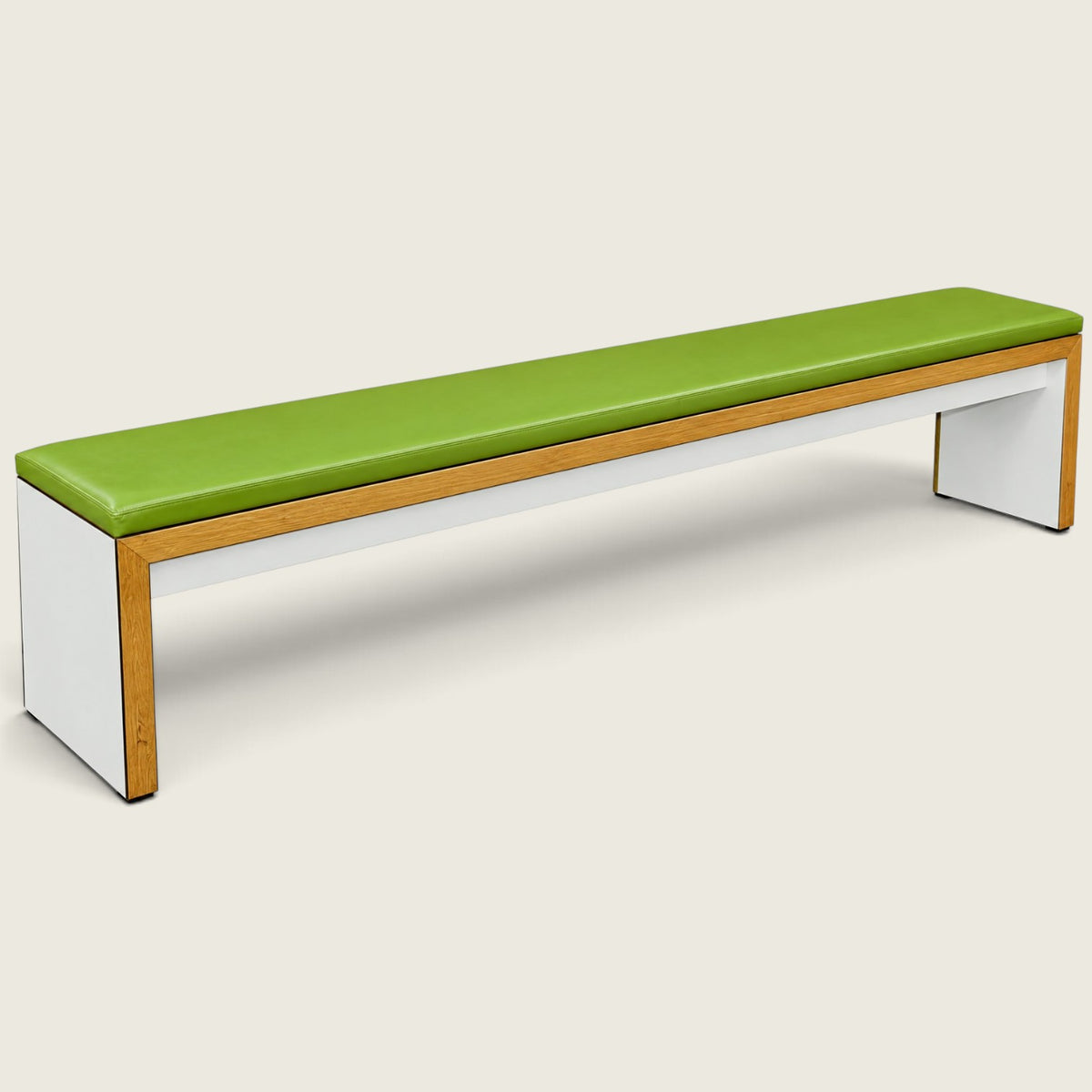 Saxen: Long Oak-Framed Upholstered Bench – Lime Green- Refurbished