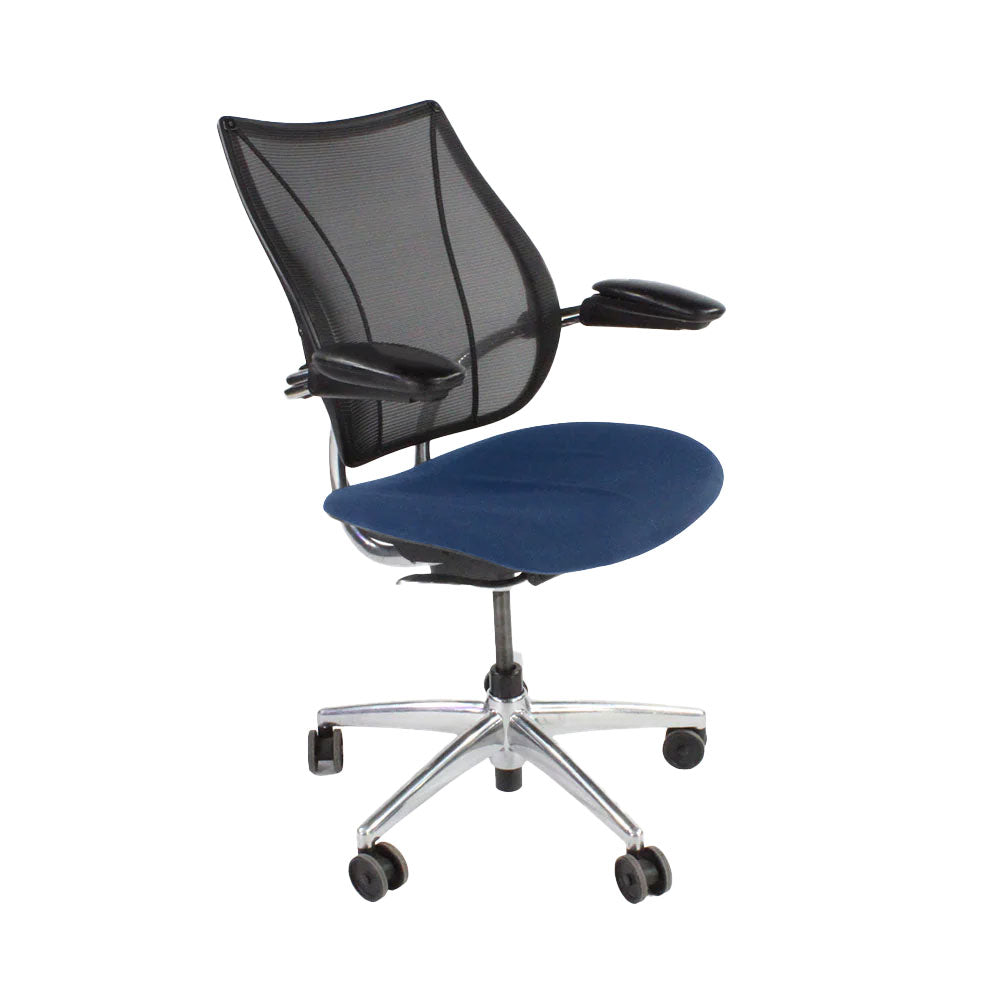 Humanscale : Chaise de travail Liberty en tissu bleu/cadre en aluminium - Remis à neuf