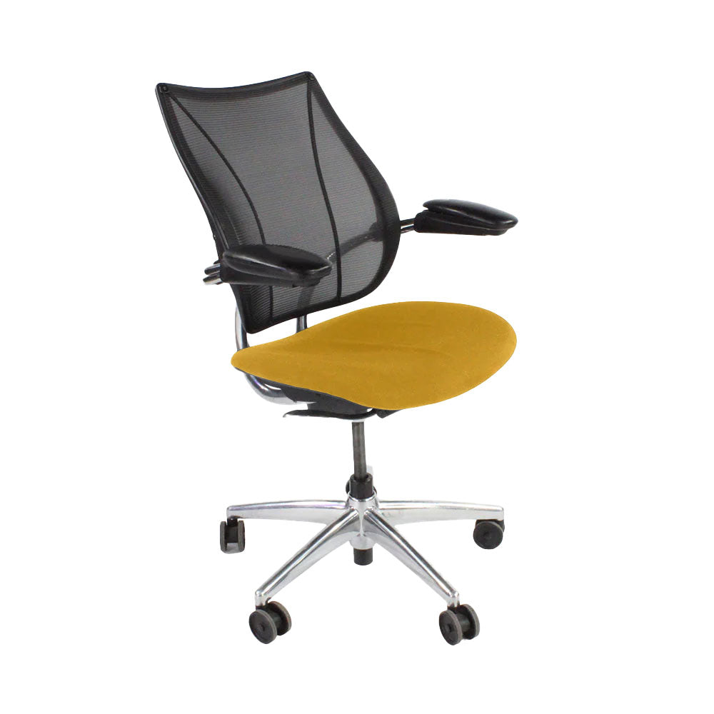 Humanscale : Chaise de travail Liberty en tissu jaune/cadre en aluminium - Remis à neuf