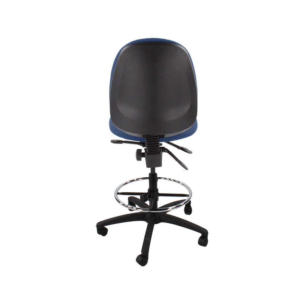 TOC : Chaise de dessinateur haute Scoop sans accoudoirs en tissu bleu - Remis à neuf