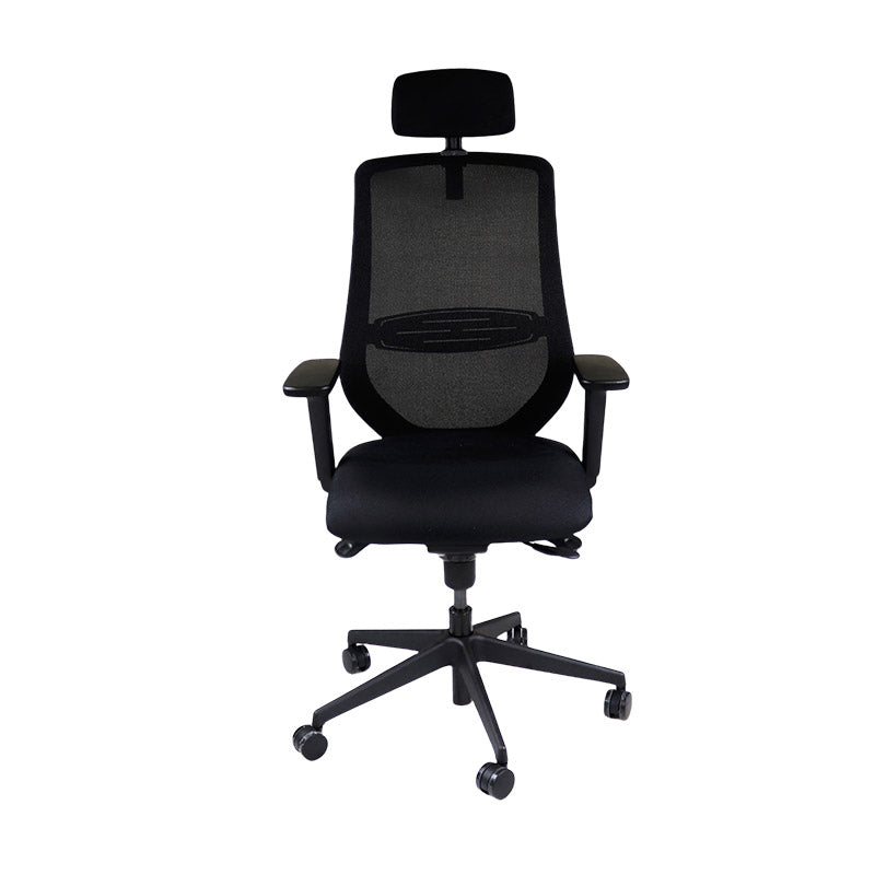 The Office Crowd : Chaise de travail Scudo avec siège en tissu noir avec appui-tête - Remis à neuf