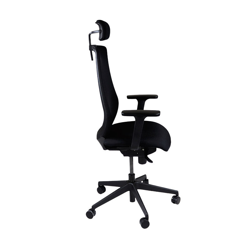 The Office Crowd : Chaise de travail Scudo avec siège en tissu noir avec appui-tête - Remis à neuf