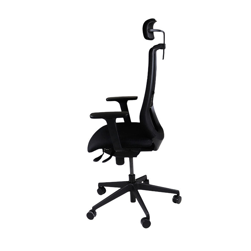 The Office Crowd : Chaise de travail Scudo avec siège en tissu noir avec appui-tête - Remis à neuf