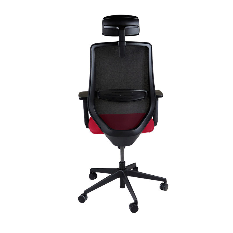 The Office Crowd: Scudo Task Chair with Red Fabric Seat with Headrest - Refurbished