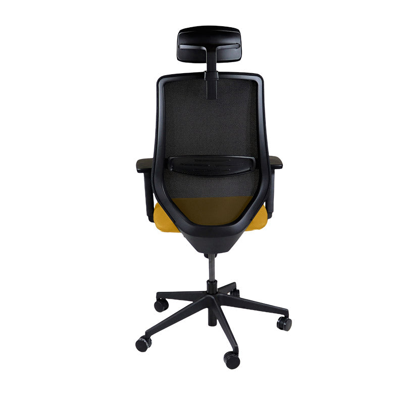 The Office Crowd : Chaise de travail Scudo avec siège en tissu jaune avec appui-tête - Remis à neuf