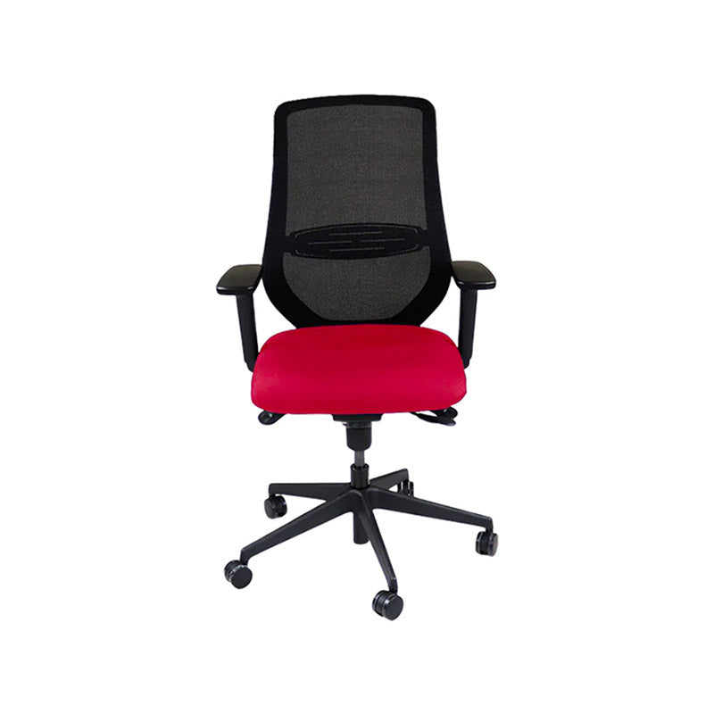 The Office Crowd: Scudo Task Chair with Red Fabric Seat without Headrest - Refurbished