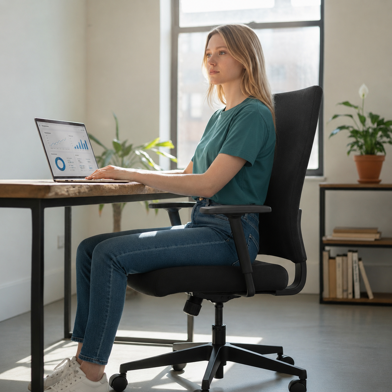 <tc>Sedus</tc>: <tc>Quarterback</tc> Chaise de bureau en tissu noir avec dossier en tissu noir, remise à neuf