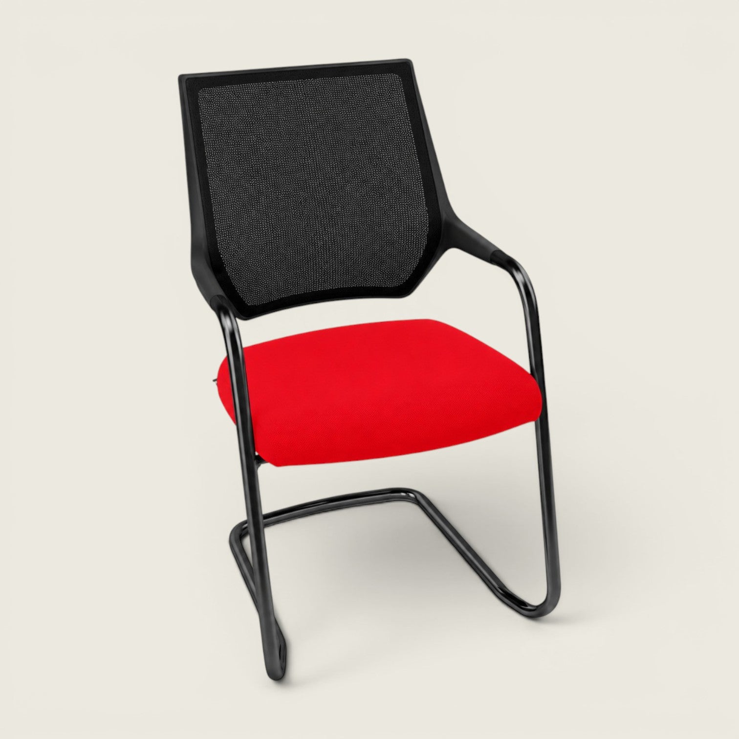 Sedus: Quarterback Cantilever Chair With a Black Mesh Back and Red Seat - Refurbished