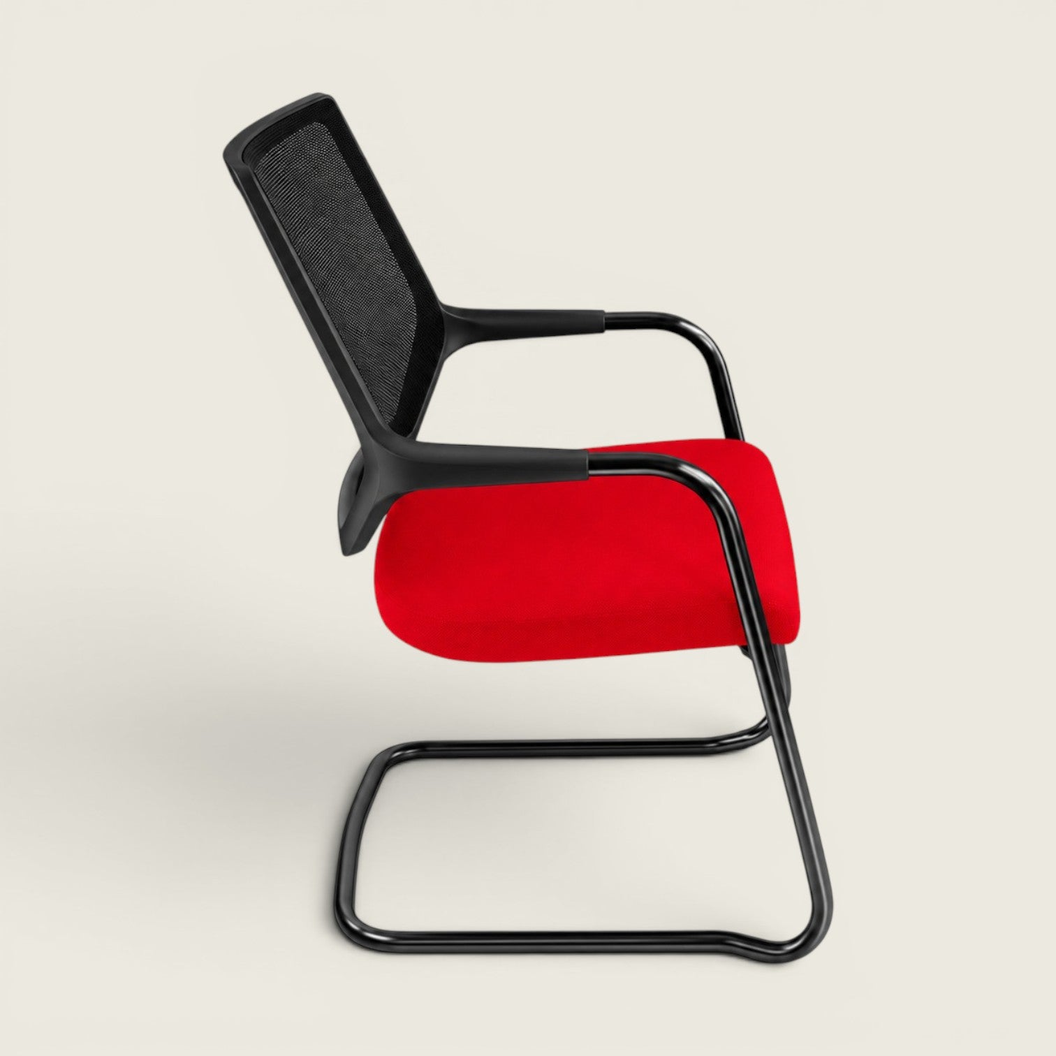 Sedus: Quarterback Cantilever Chair With a Black Mesh Back and Red Seat - Refurbished
