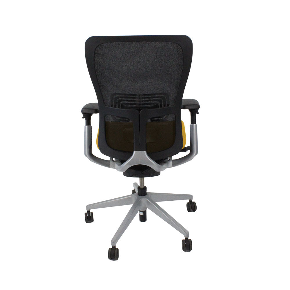 Haworth : Chaise de travail Zody Comforto 89 en tissu jaune/cadre gris - Remis à neuf