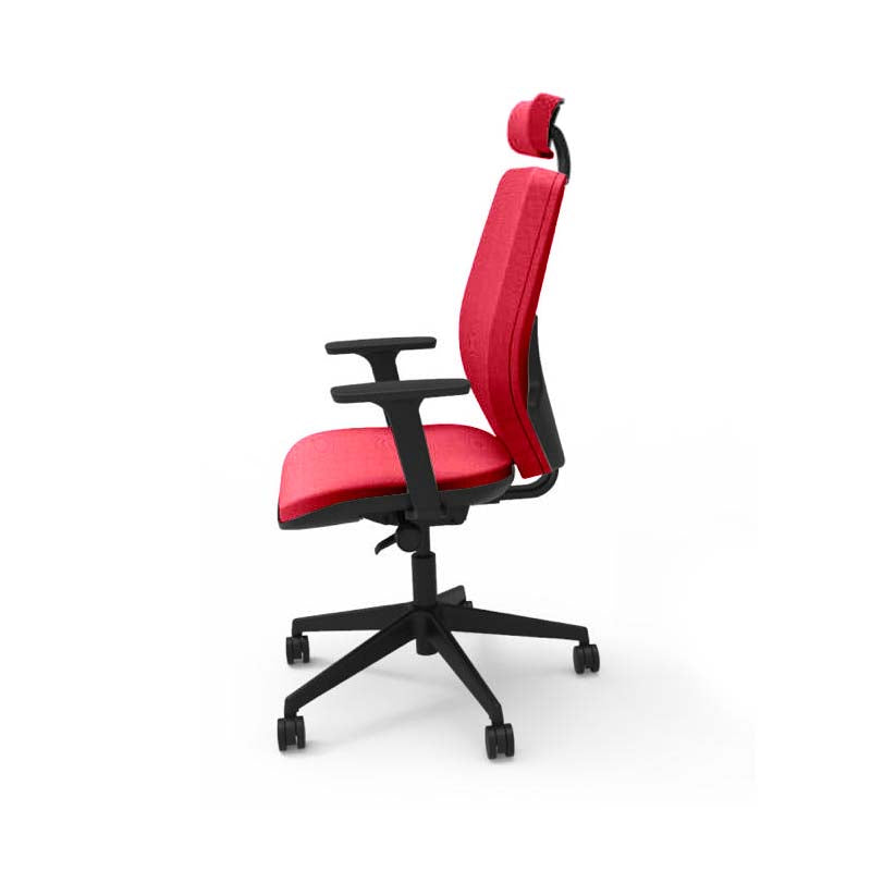 The Office Crowd : Chaise de bureau Hide - Dossier haut avec appui-tête en tissu rouge - Remis à neuf