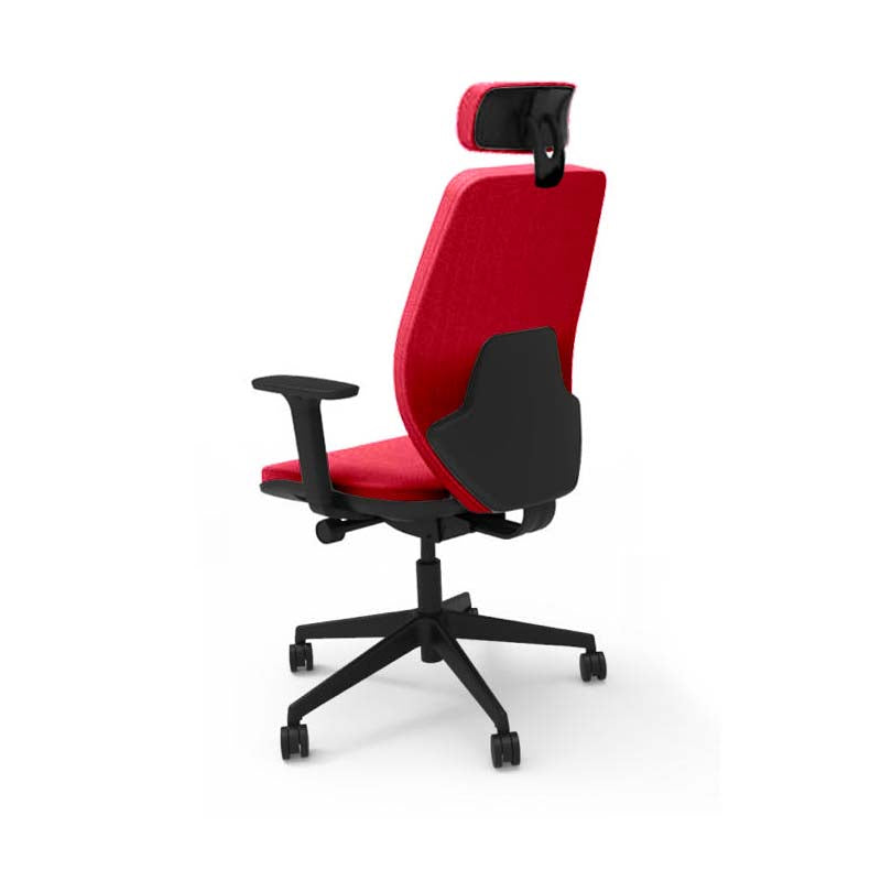 The Office Crowd : Chaise de bureau Hide - Dossier haut avec appui-tête en tissu rouge - Remis à neuf