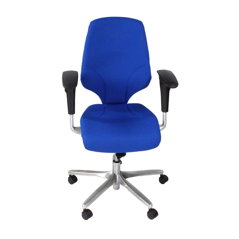 Giroflex : Chaise de travail G64 en tissu bleu/cadre en aluminium - Remis à neuf