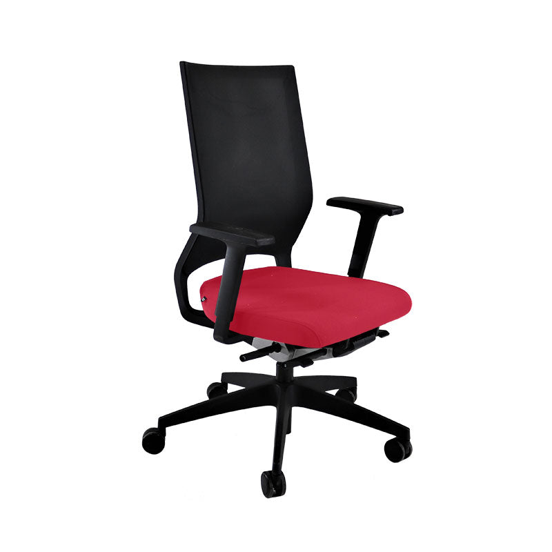 Sedus : Chaise de bureau Quarterback avec cadre noir en tissu rouge - Remis à neuf